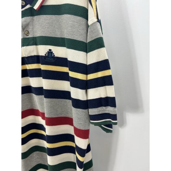Vintage IZOD Lacoste Mens Polo Shirt Large 90s Neutral Striped Earth Tonal Logo - Picture 5 of 8